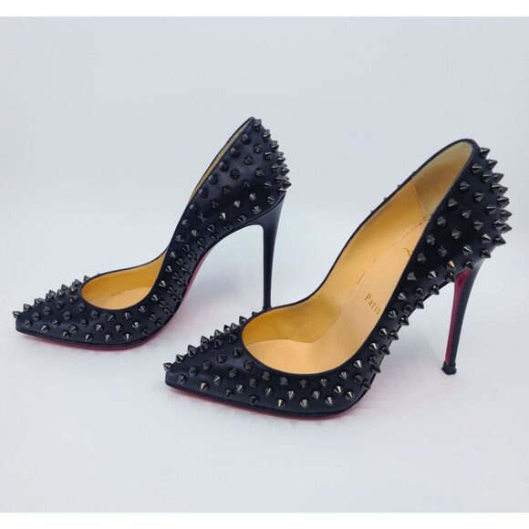Christian Louboutin Heels "Follies Spike 100" Black Shiny Spike Pumps Size 37 - Picture 3 of 8